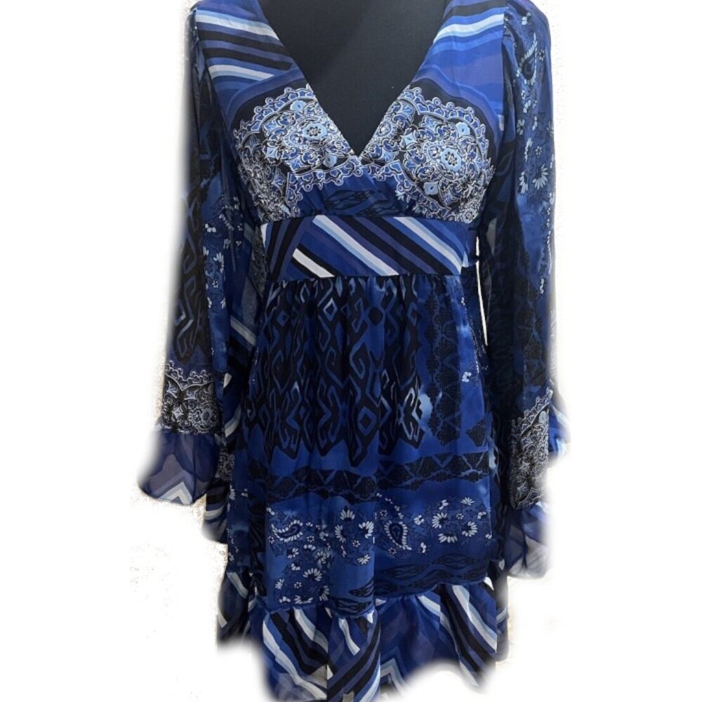 Betsey Johnson Blue Bambi Bell Sleeve Bandana Kimono Dress
